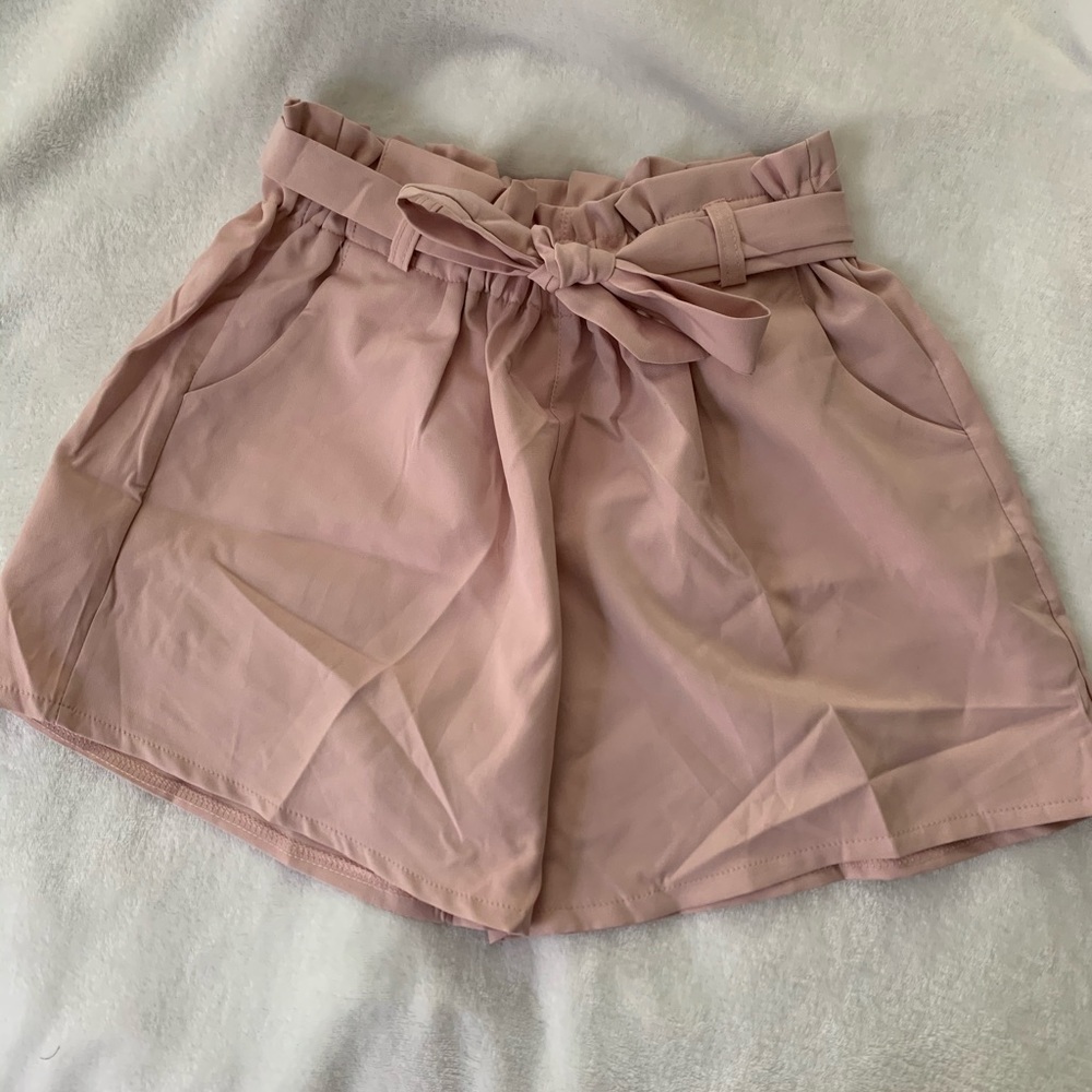 Baby pink paper bag shorts